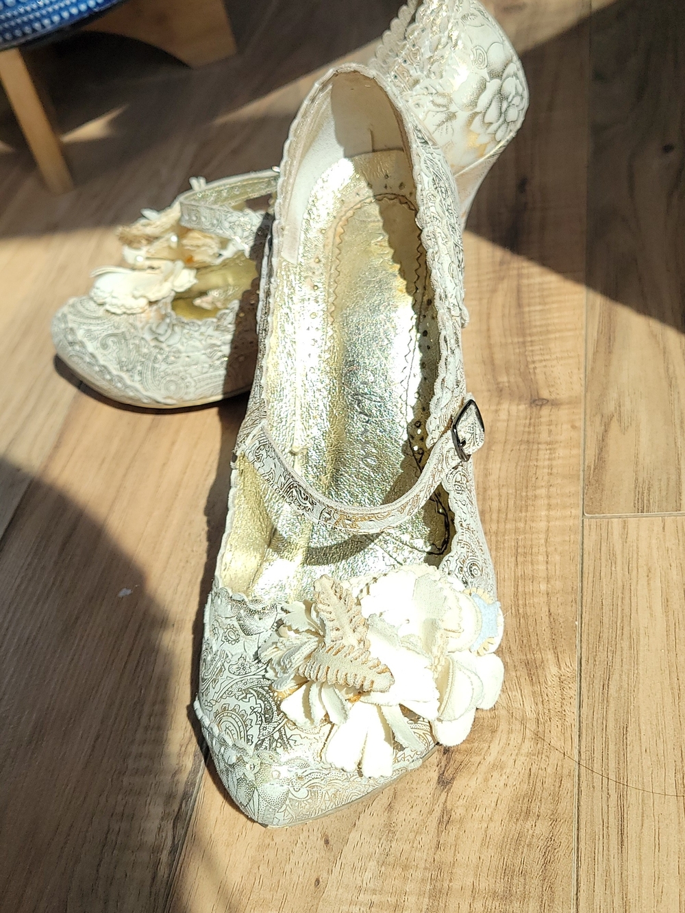 Irregular Choice Ivory Floral Lace Mary Jane Heels